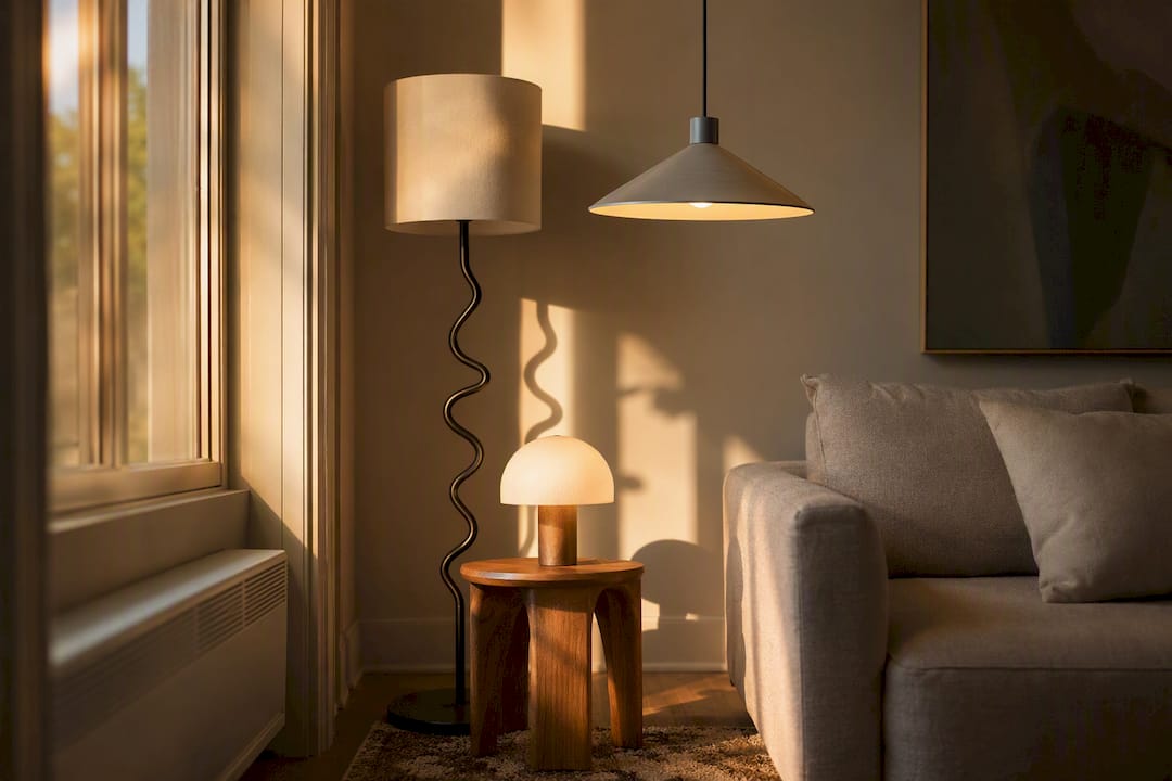 Three layered lighting sources in modern living room