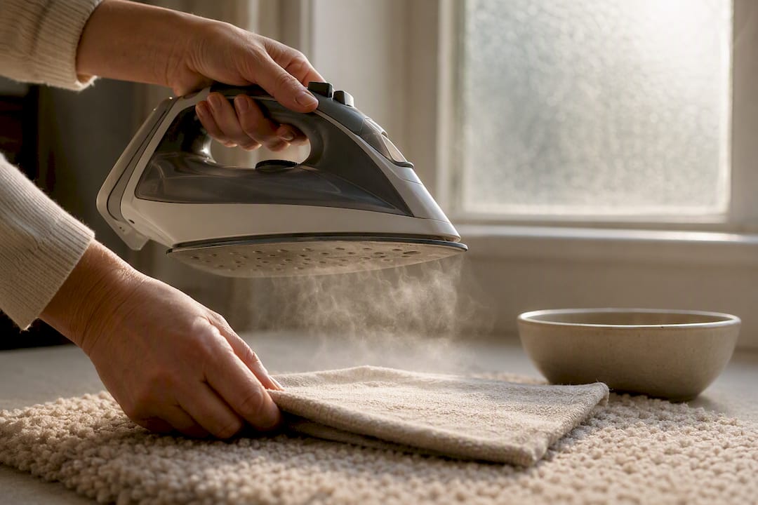 Steam iron lifting rug fibres