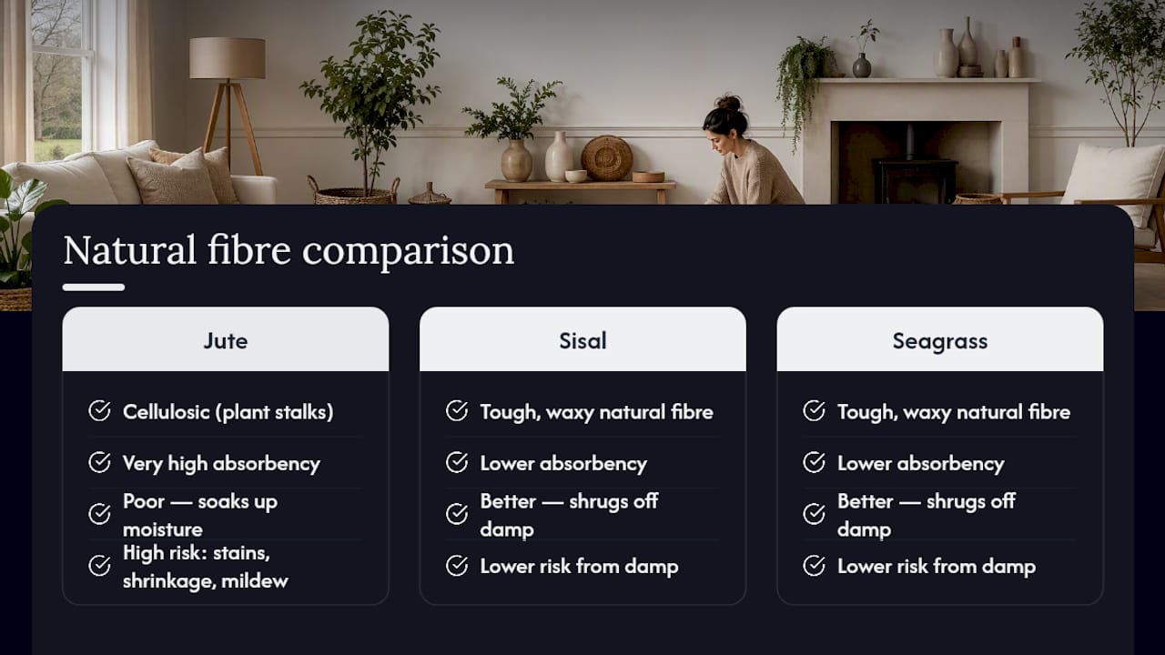 Comparison of jute sisal and seagrass moisture tolerance
