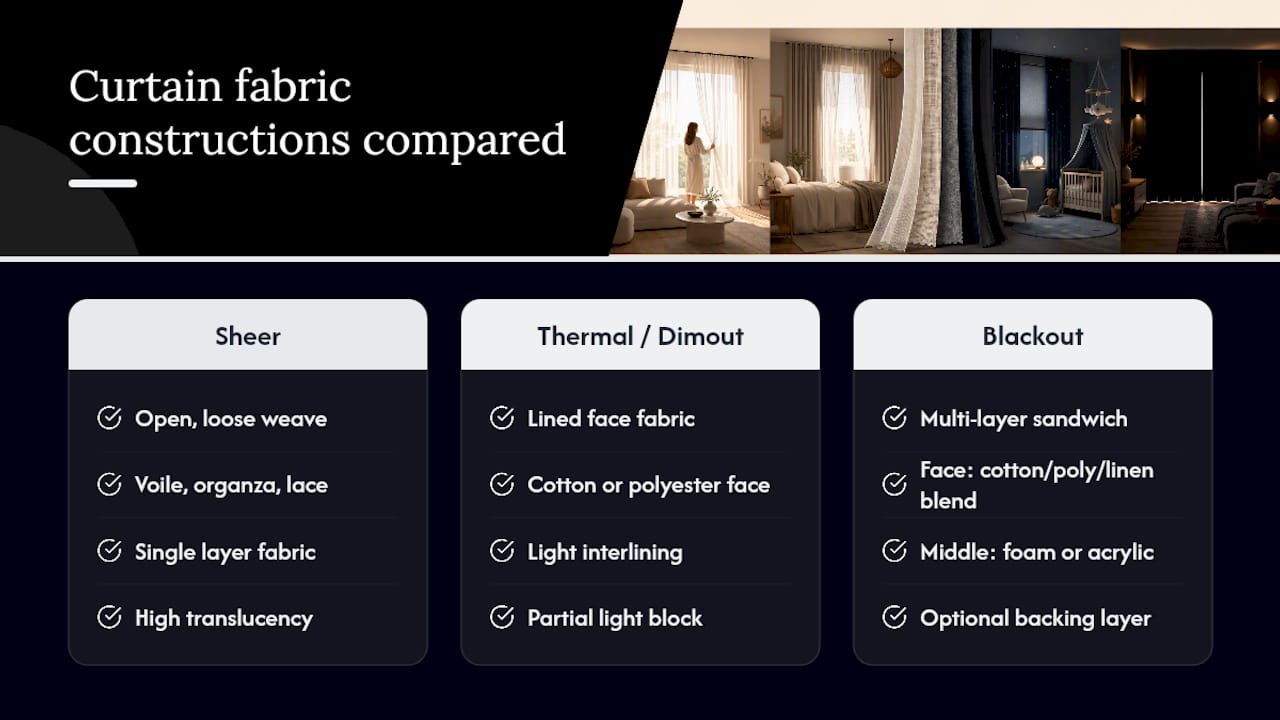 Comparison of sheer and blackout curtain construction