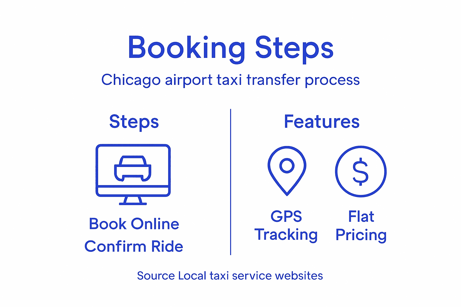 Infographic showing key steps and features of airport taxi booking