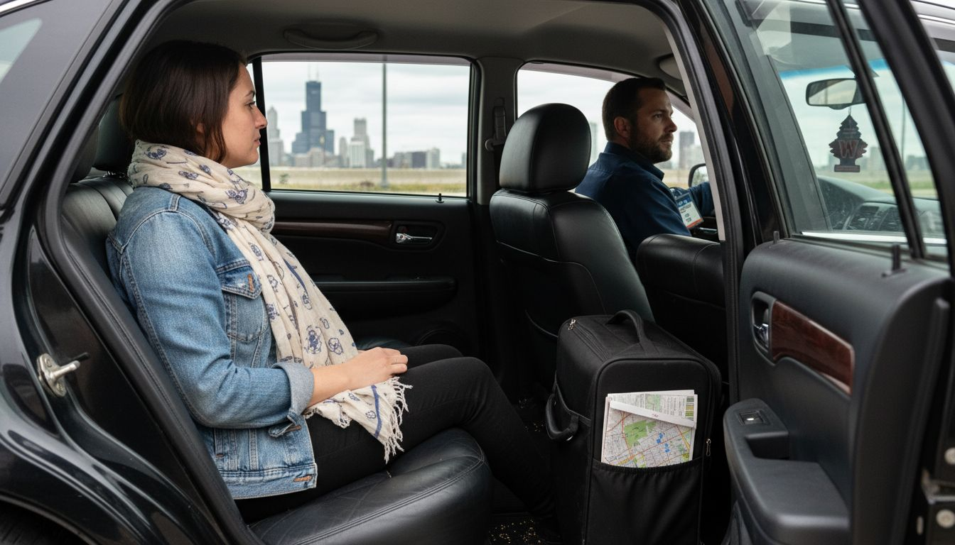 Passenger relaxing in comfortable airport taxi