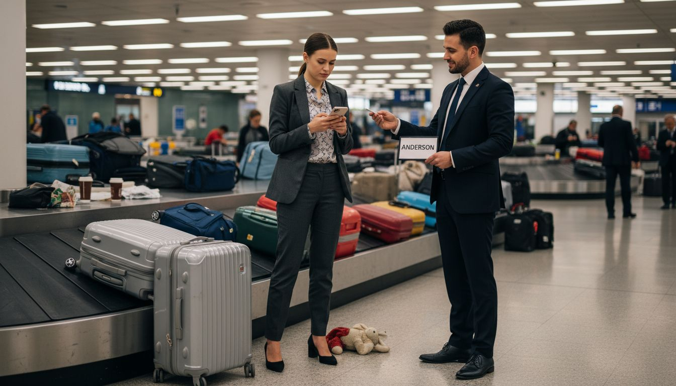 Woman meets driver at airport baggage claim