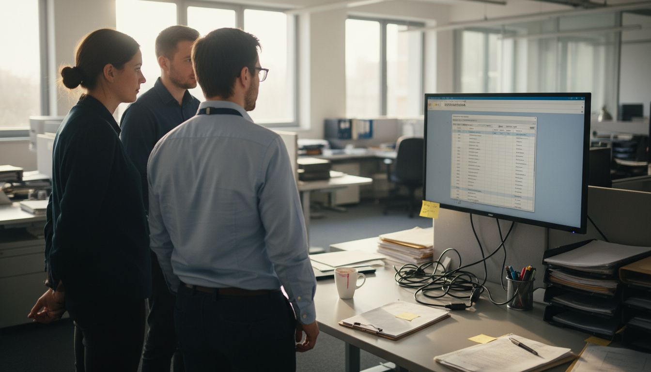 Das Team verfolgt die aktuellen Live-Daten gemeinsam auf dem großen Monitor.