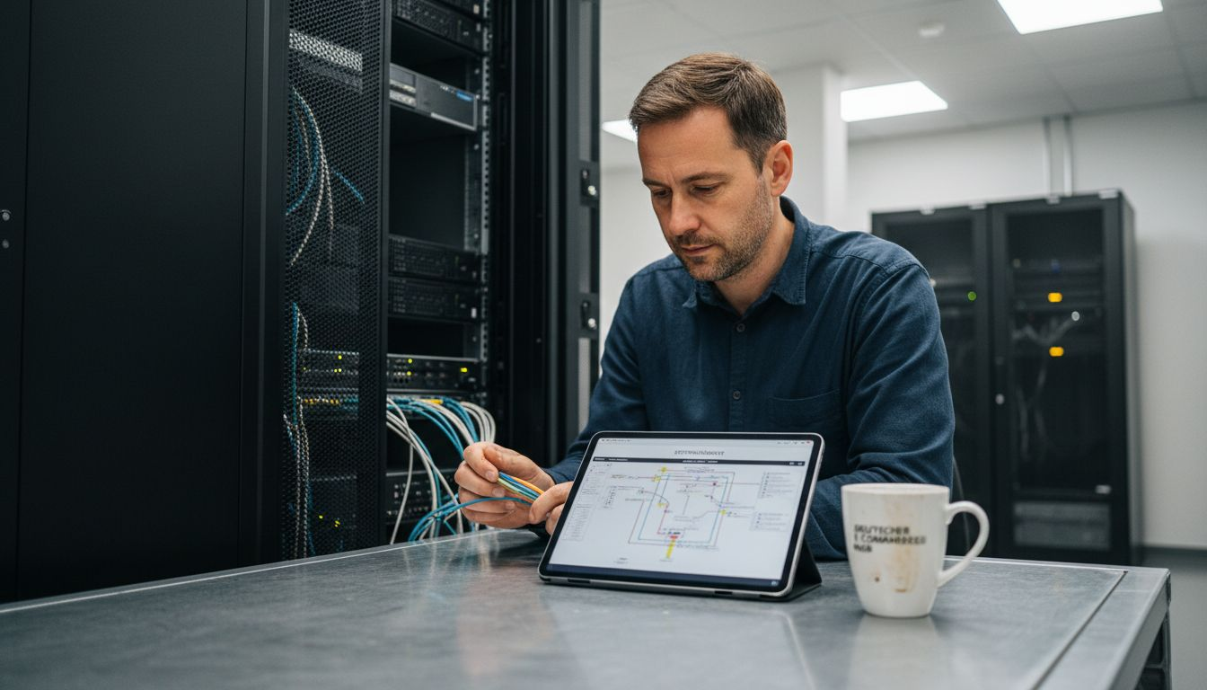Ein IT-Fachmann wartet die Server im Technikraum.