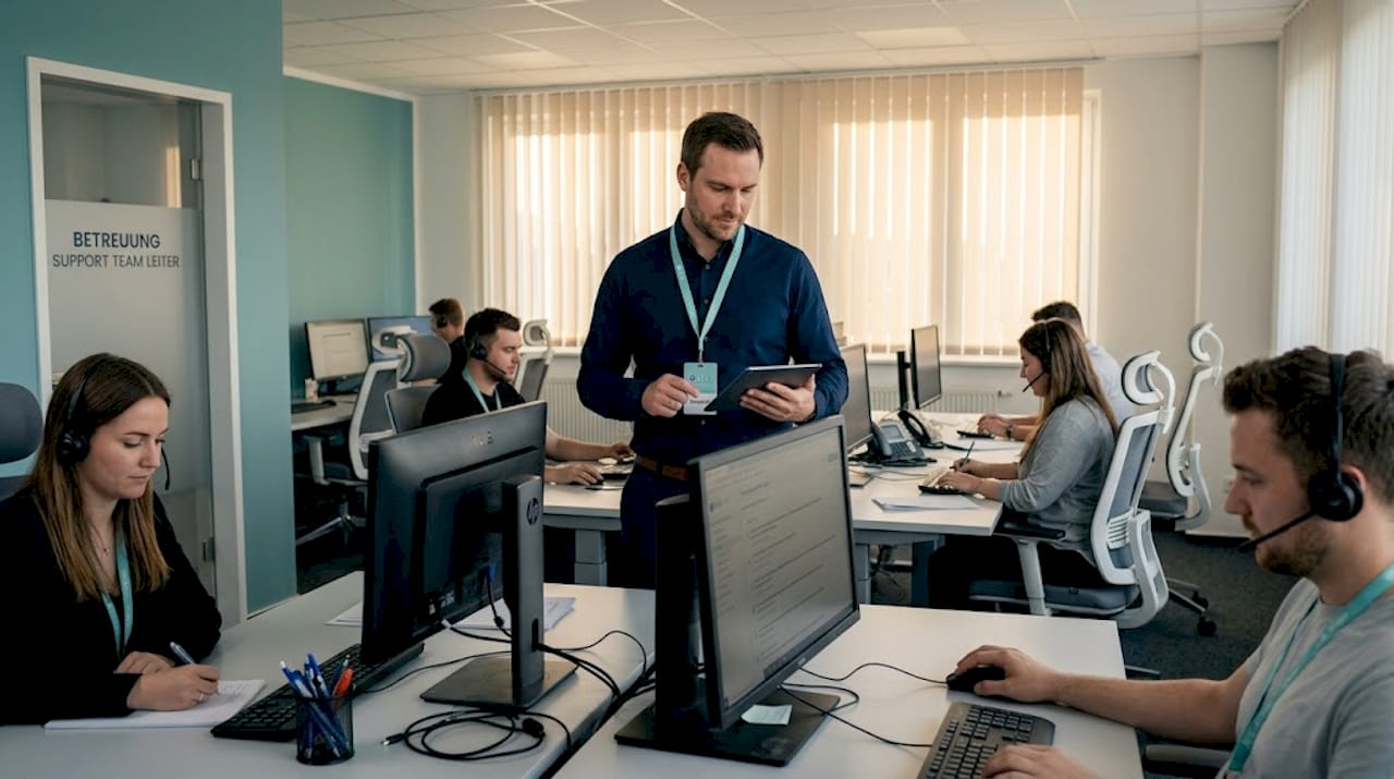 Ein Teamleiter im Callcenter überprüft die Meldungen zu Vorfällen.