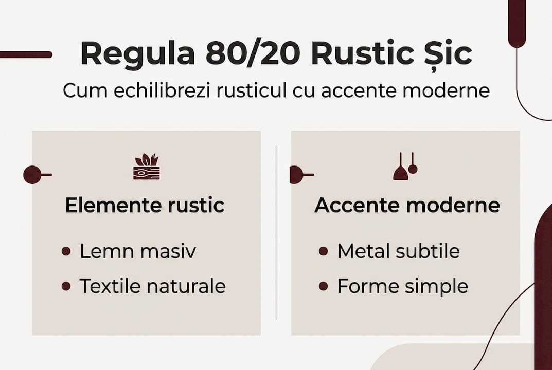 Infografic: cum aplici regula 80/20 pentru un decor rustic cu accente șic