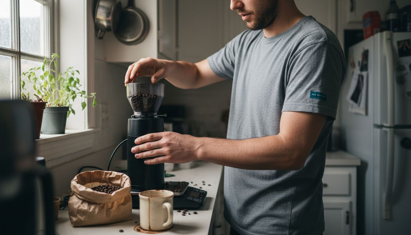Home coffee grinding process with grinder