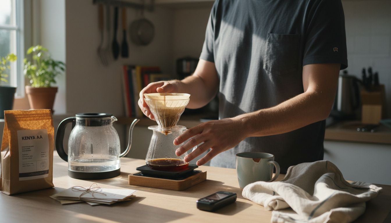 Pour-over coffee brewing at home