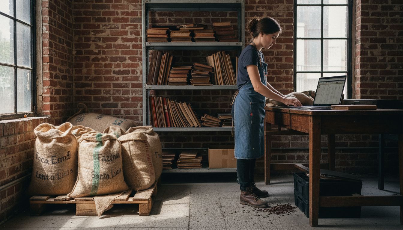Barista sorting ethically sourced coffee bags