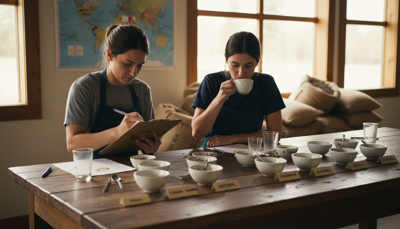 Baristas sampling diverse coffee origins