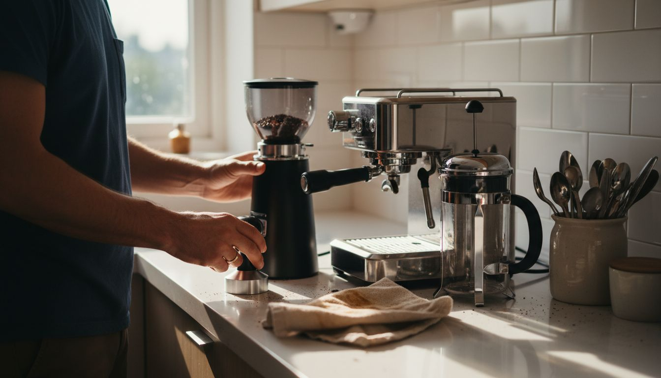 Coffee equipment arranged on kitchen counter