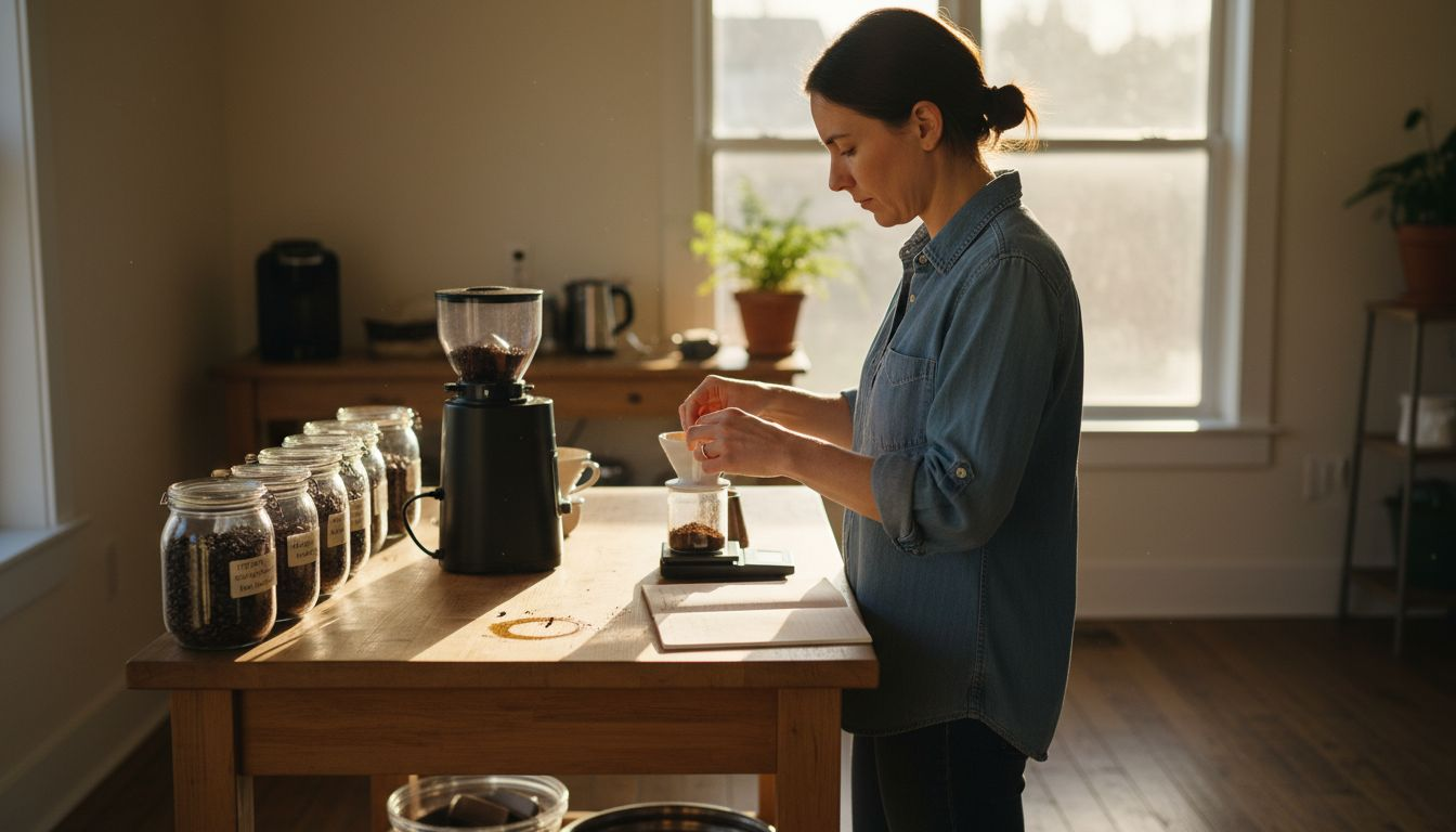 Woman measuring coffee grounds for brewing