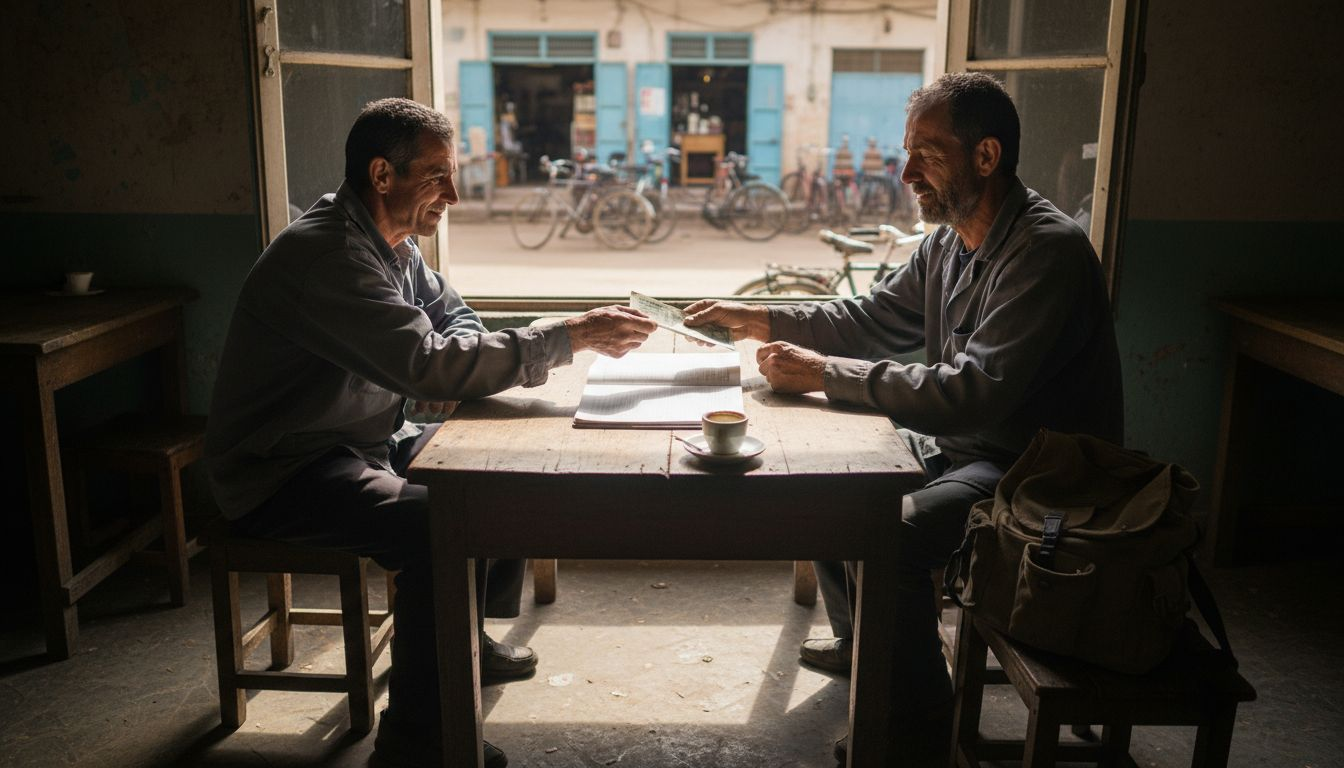 Coffee producer receives payment in village cafe