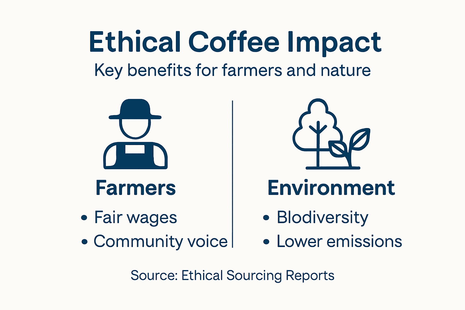 Infographic with ethical coffee benefits for farmers and nature