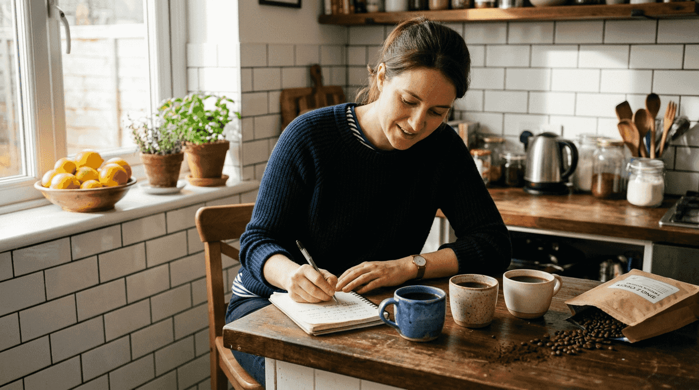 Coffee tasting session with flavor notes