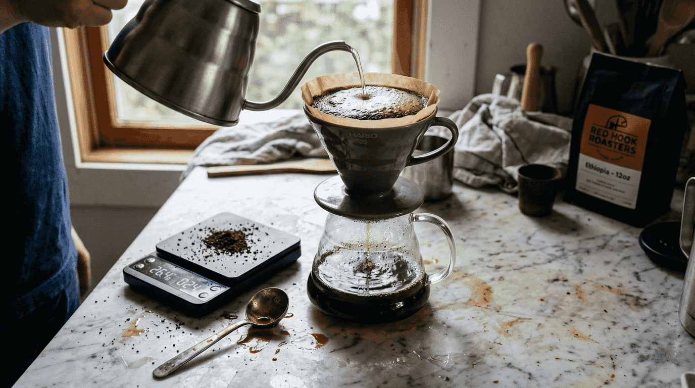 Fleur de café versée avec des grains éparpillés