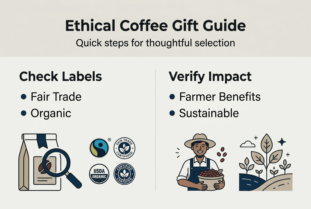 Infographic showing steps for ethical coffee gift selection