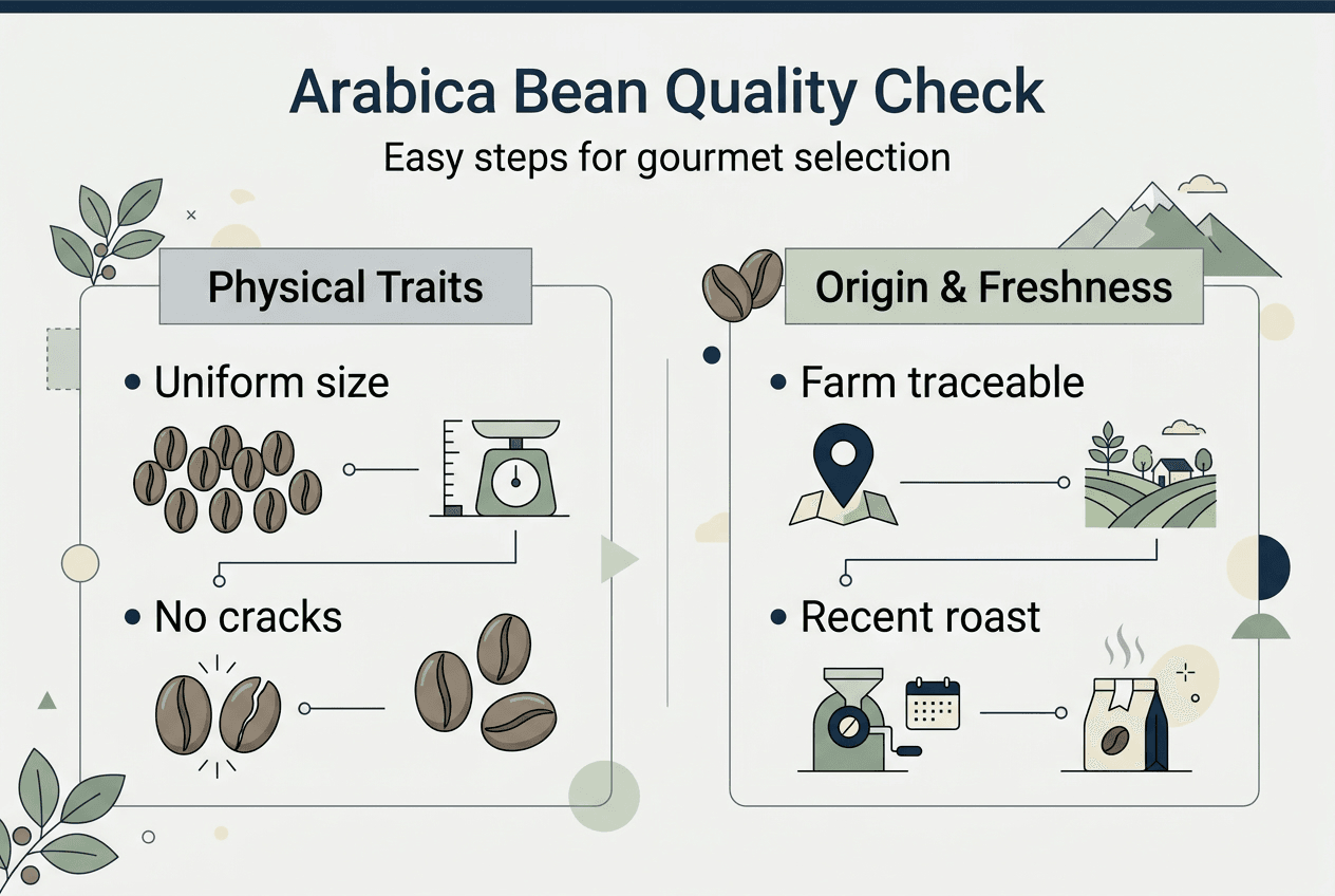 Infographic with Arabica bean quality checklist