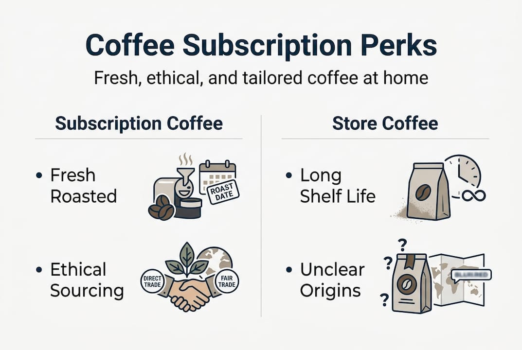 Infographic comparing subscription and store coffee benefits