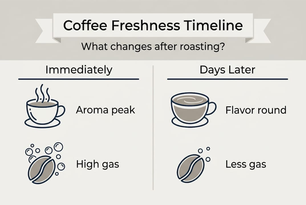 Infographic on coffee freshness after roasting