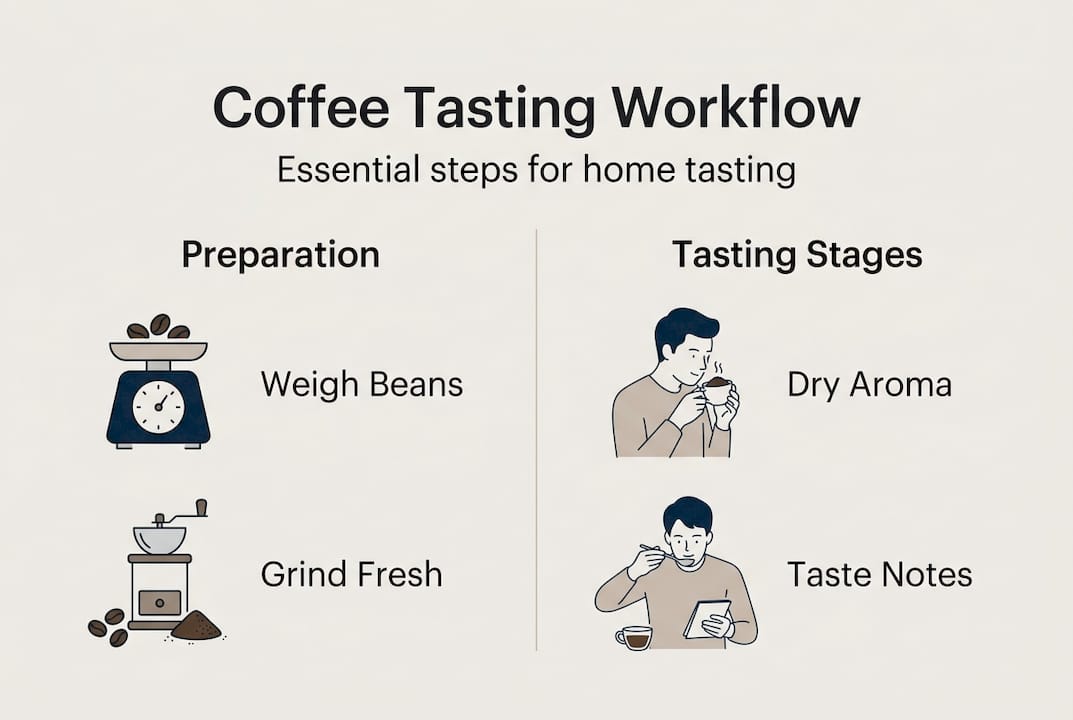Infographic showing coffee tasting workflow steps