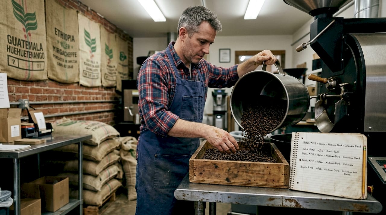 Torréfacteur refroidissant un café de mélange de spécialité frais
