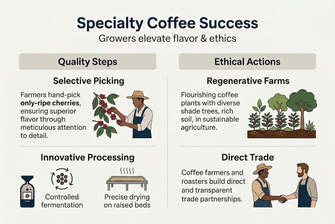 Infographie sur les étapes de qualité et d'éthique des producteurs