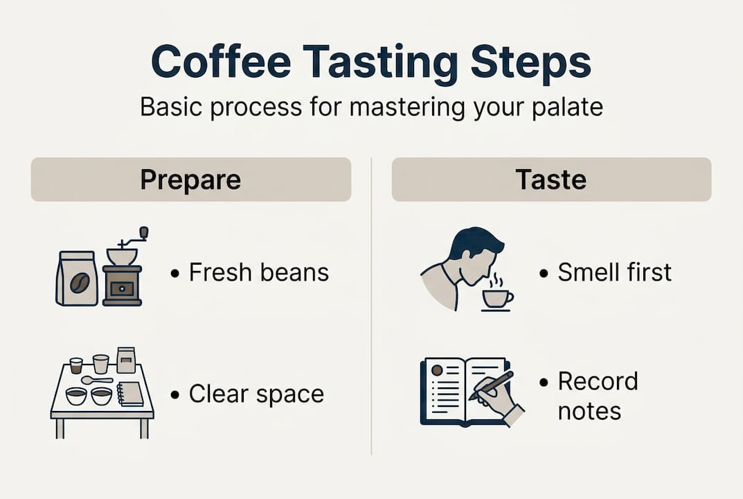 Infographic outlining coffee tasting process steps
