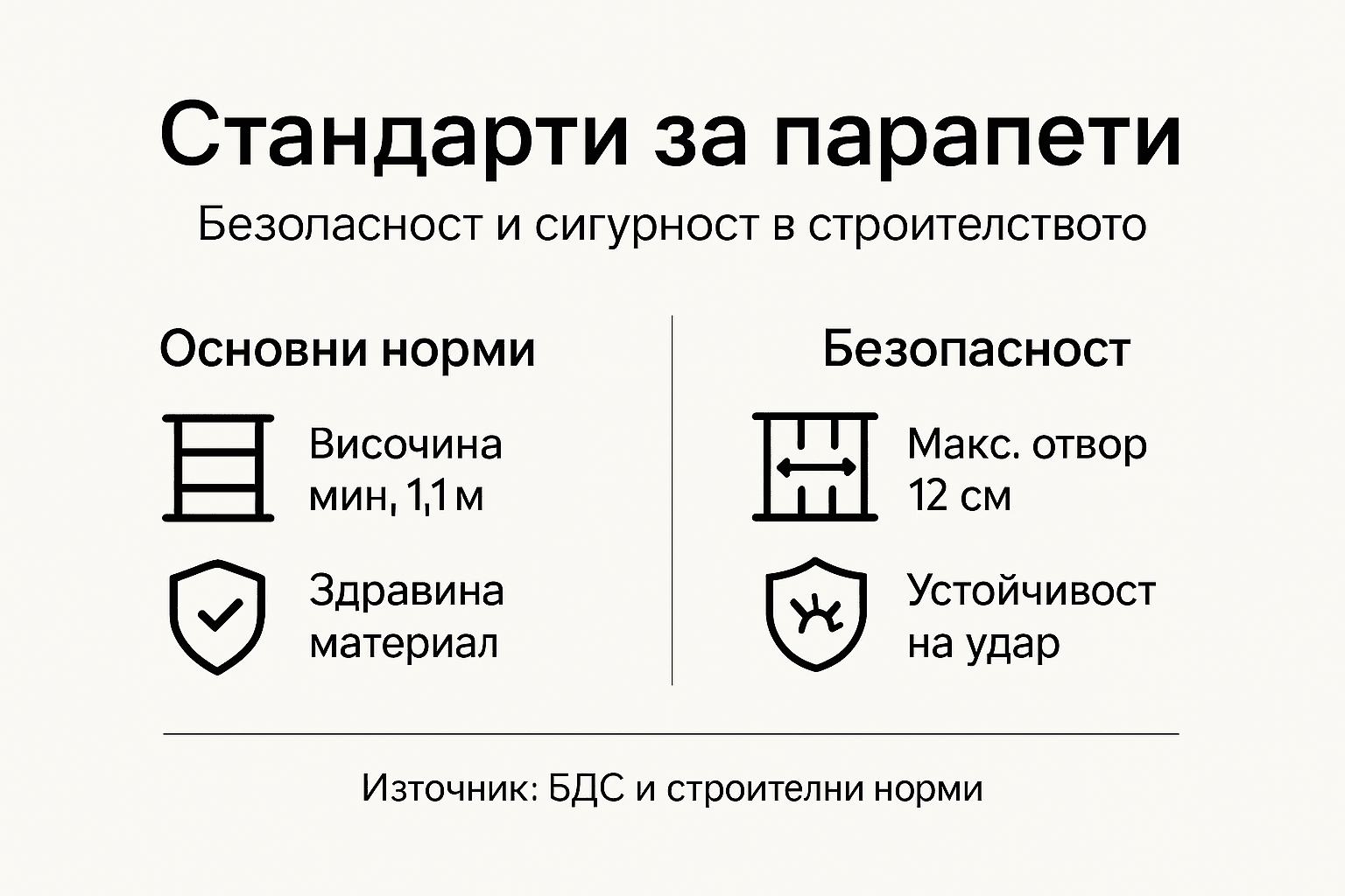Всичко важно за стандартите и безопасността при парапетите – инфографика с основни изисквания и съвети