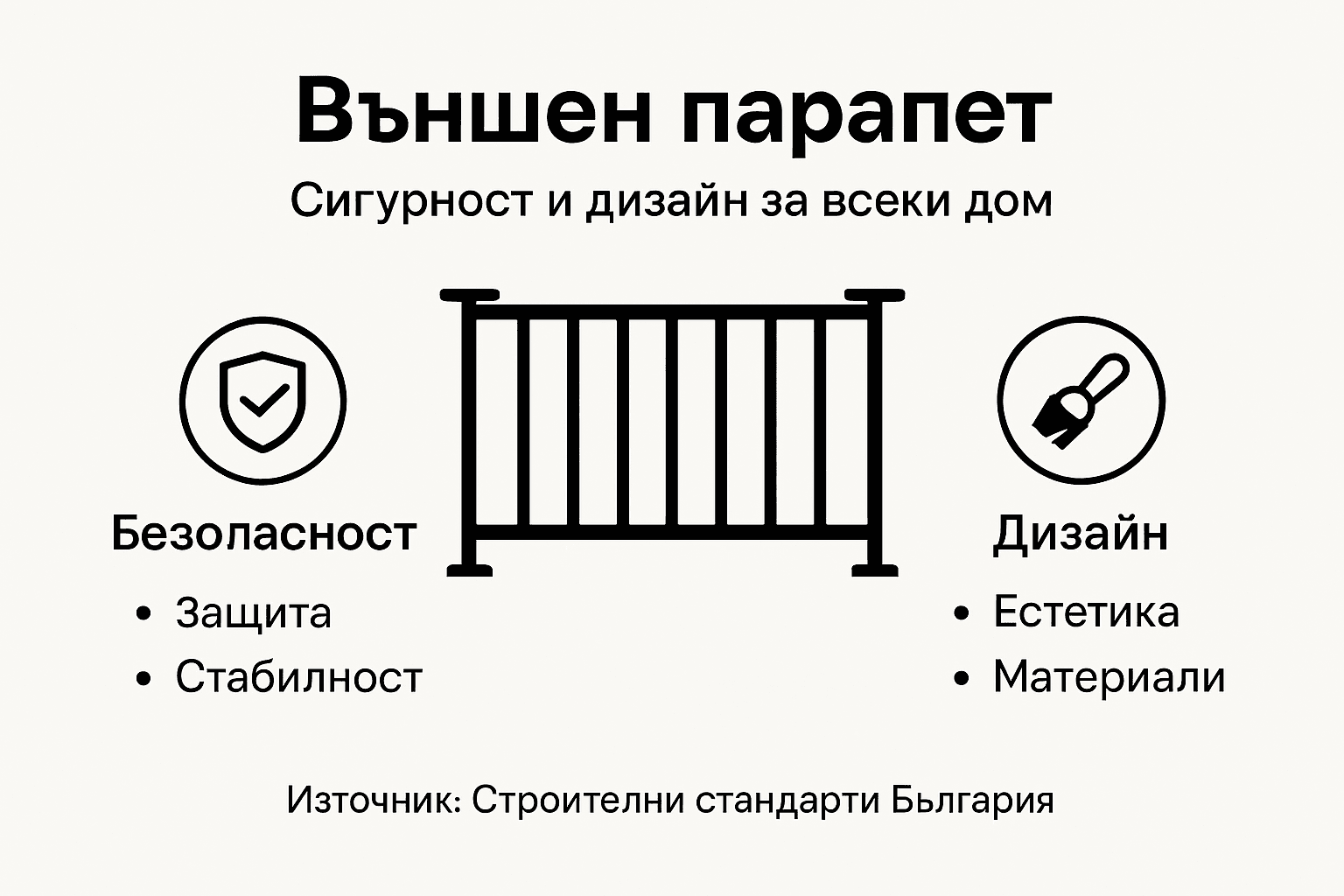 Инфографика с ключови характеристики и важни детайли за външните парапети