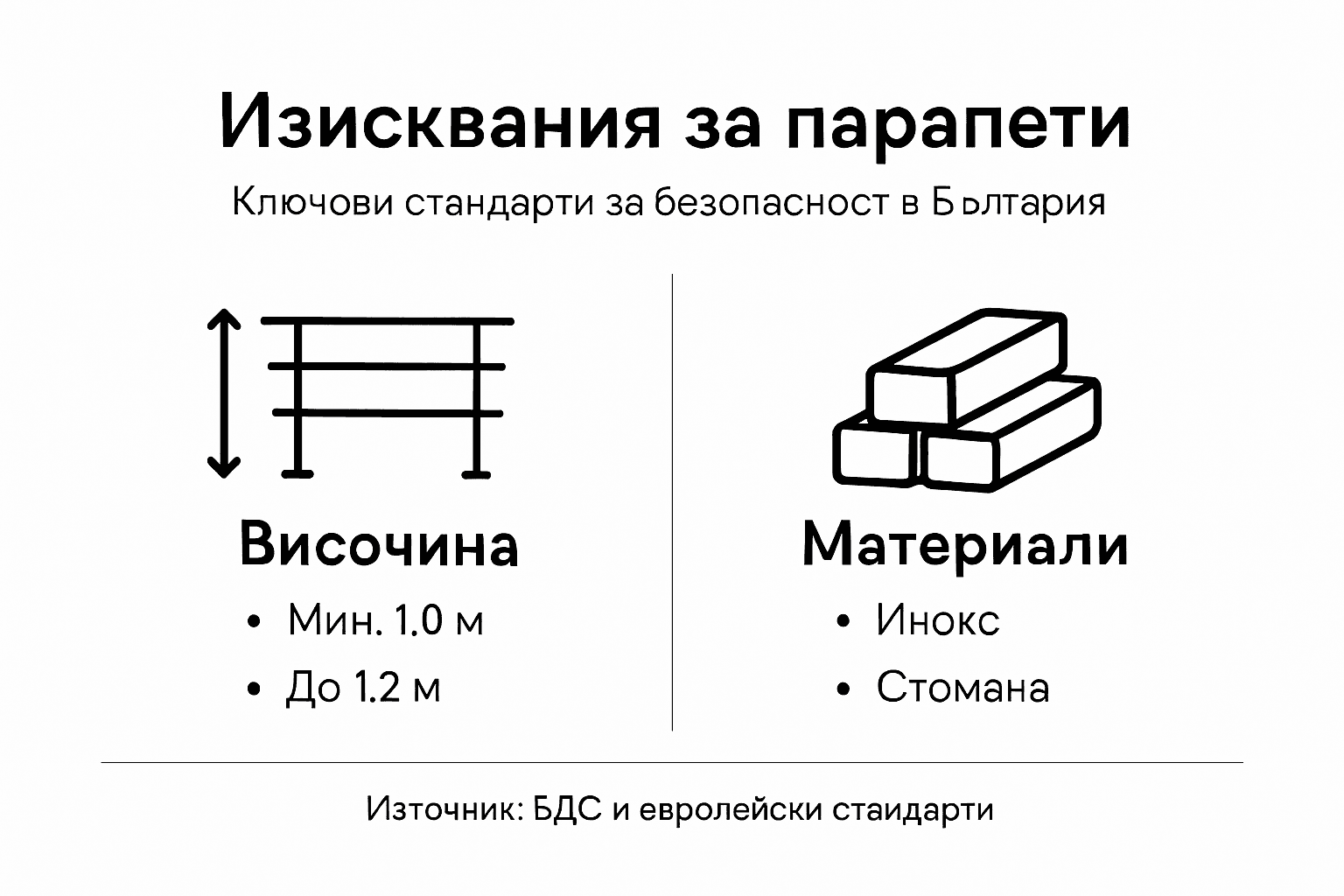 В тази инфографика ще откриете основните правила и стъпки за правилен монтаж на парапет.