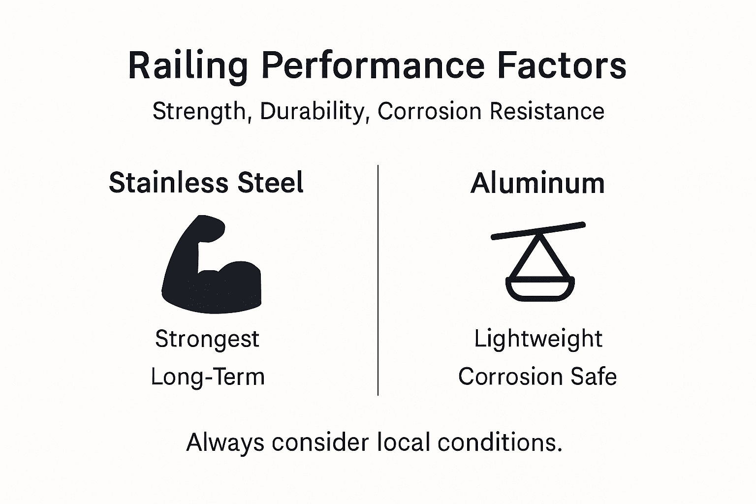 Infographic comparing railing performance factors