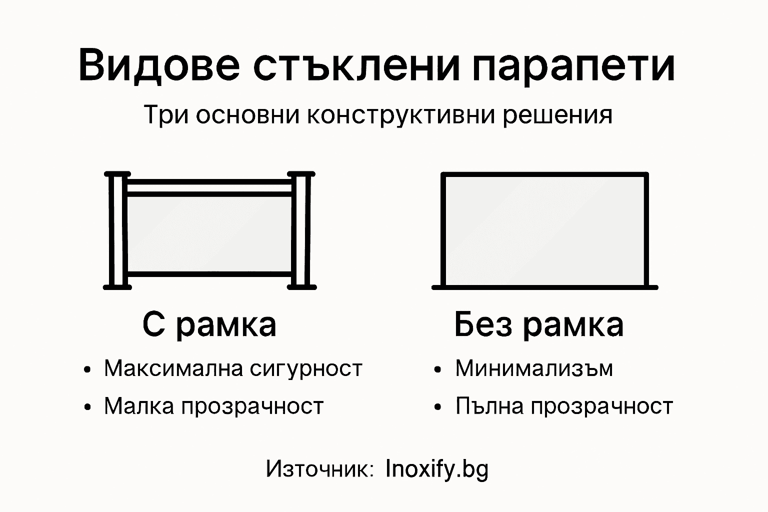 Инфографика: Основни видове стъклени парапети и техните характеристики