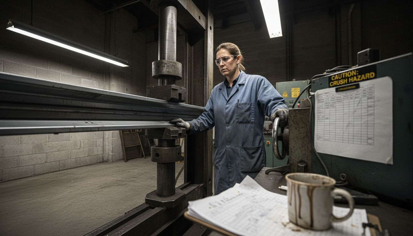 Lab technician tests safety of railing material