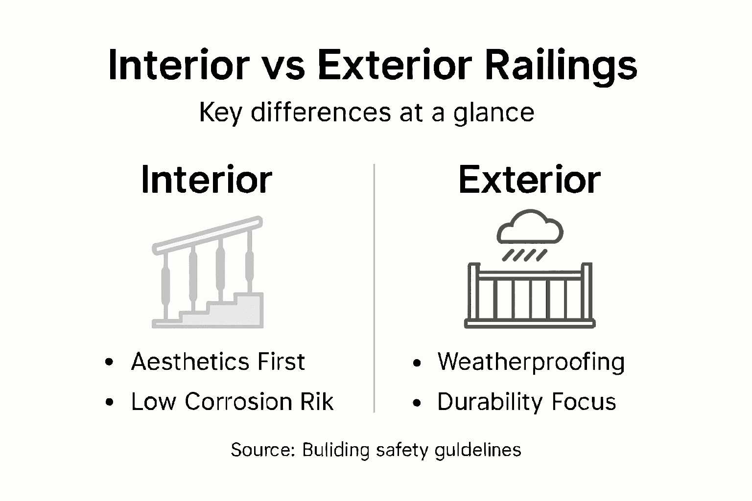 Infographic comparing interior and exterior railings