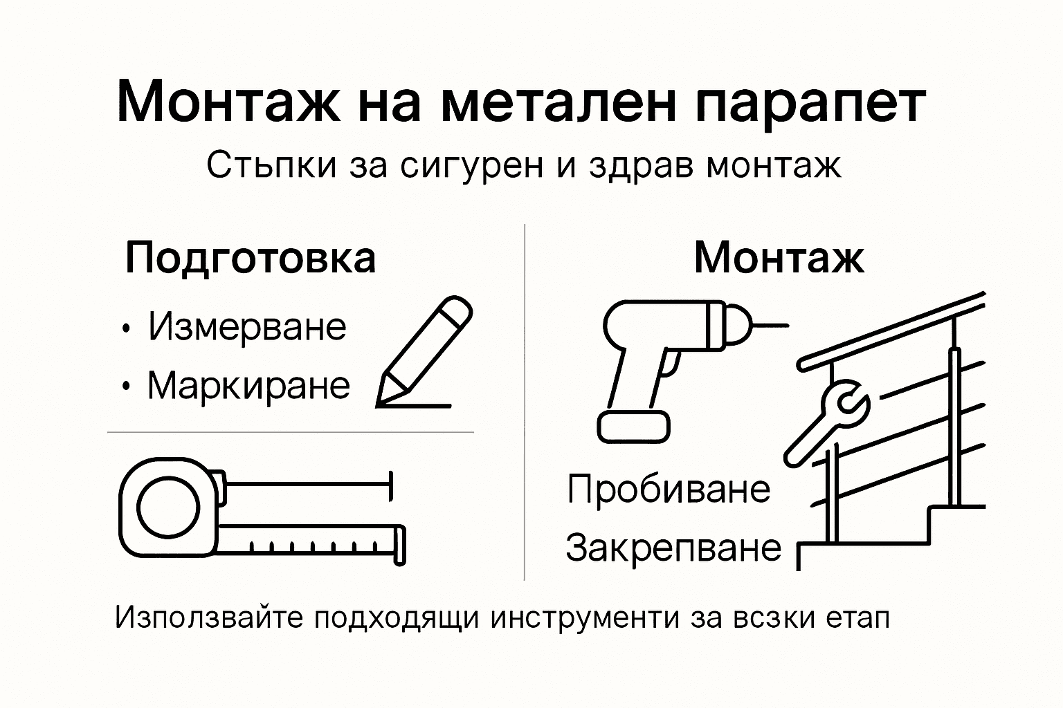 Визуално ръководство с най-важните стъпки при монтаж на парапет
