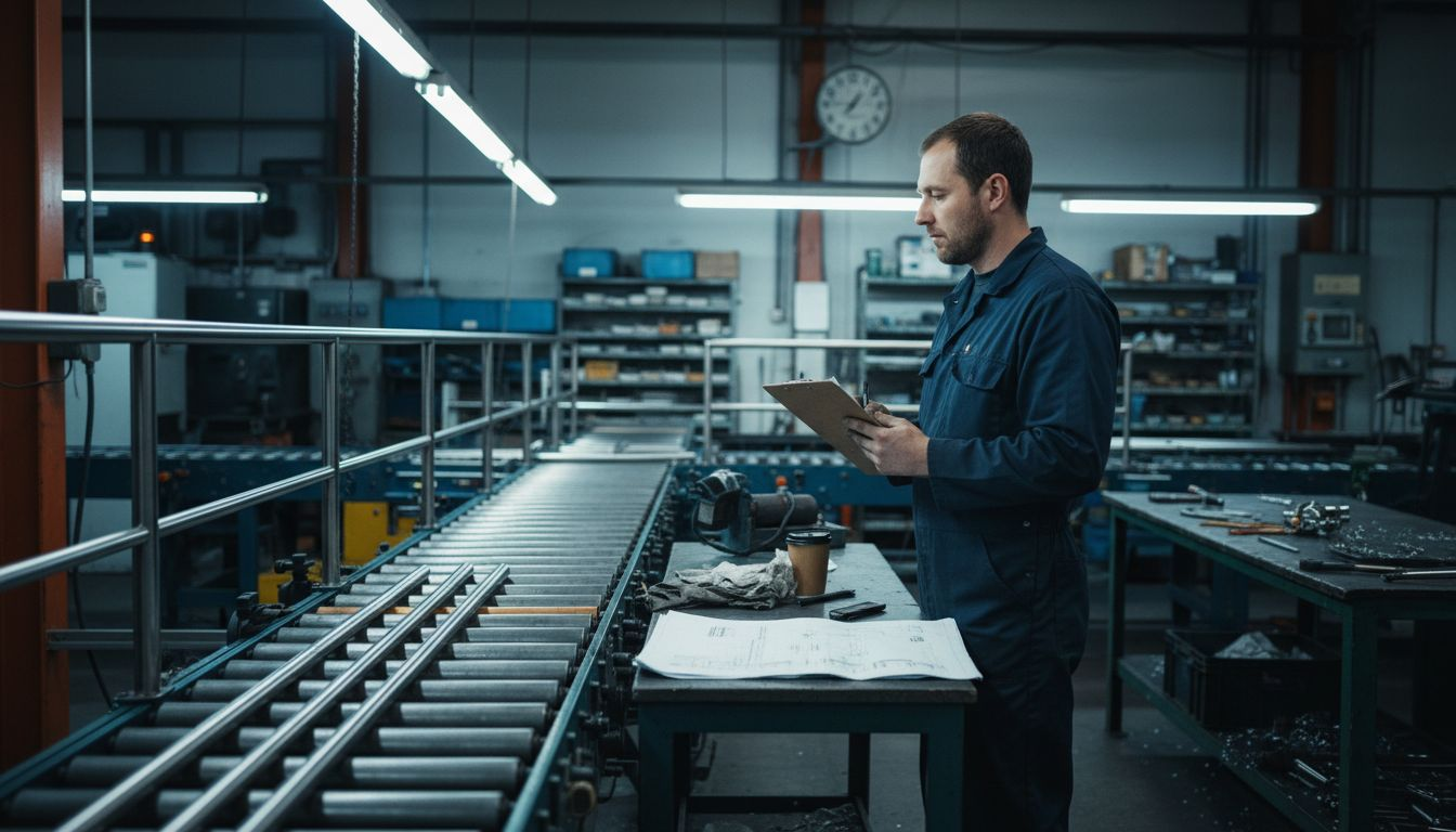 Factory technician assembling steel railings