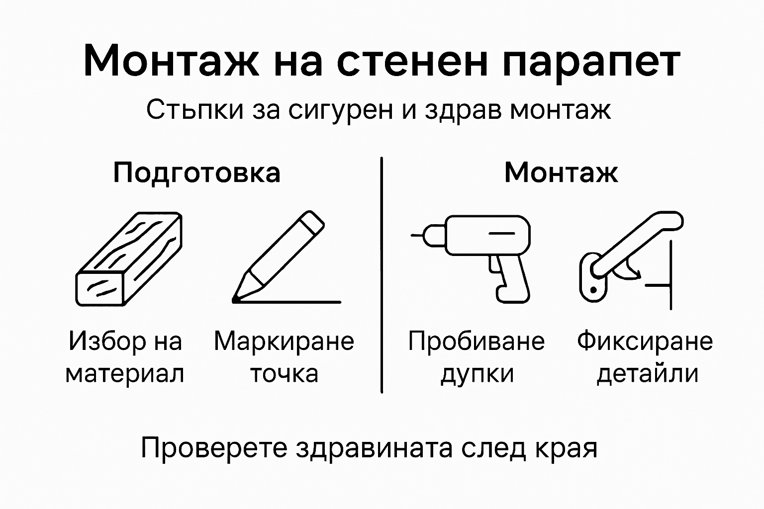 Инфографика, която показва най-важните етапи при монтирането на парапет
