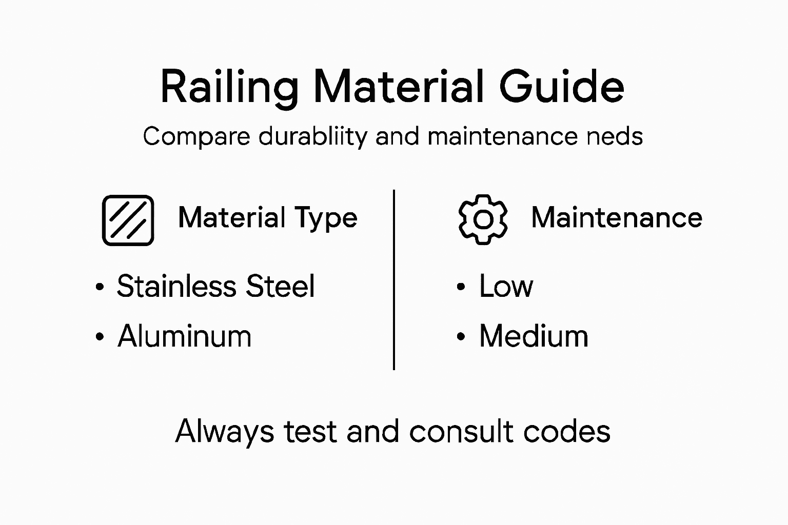Infographic comparing railing materials and maintenance