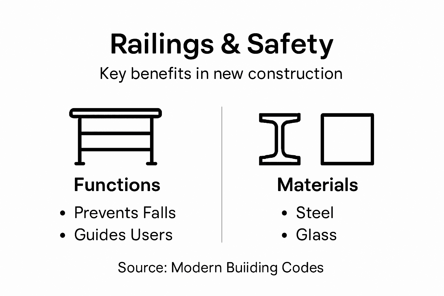 Infographic showing railings safety roles and materials