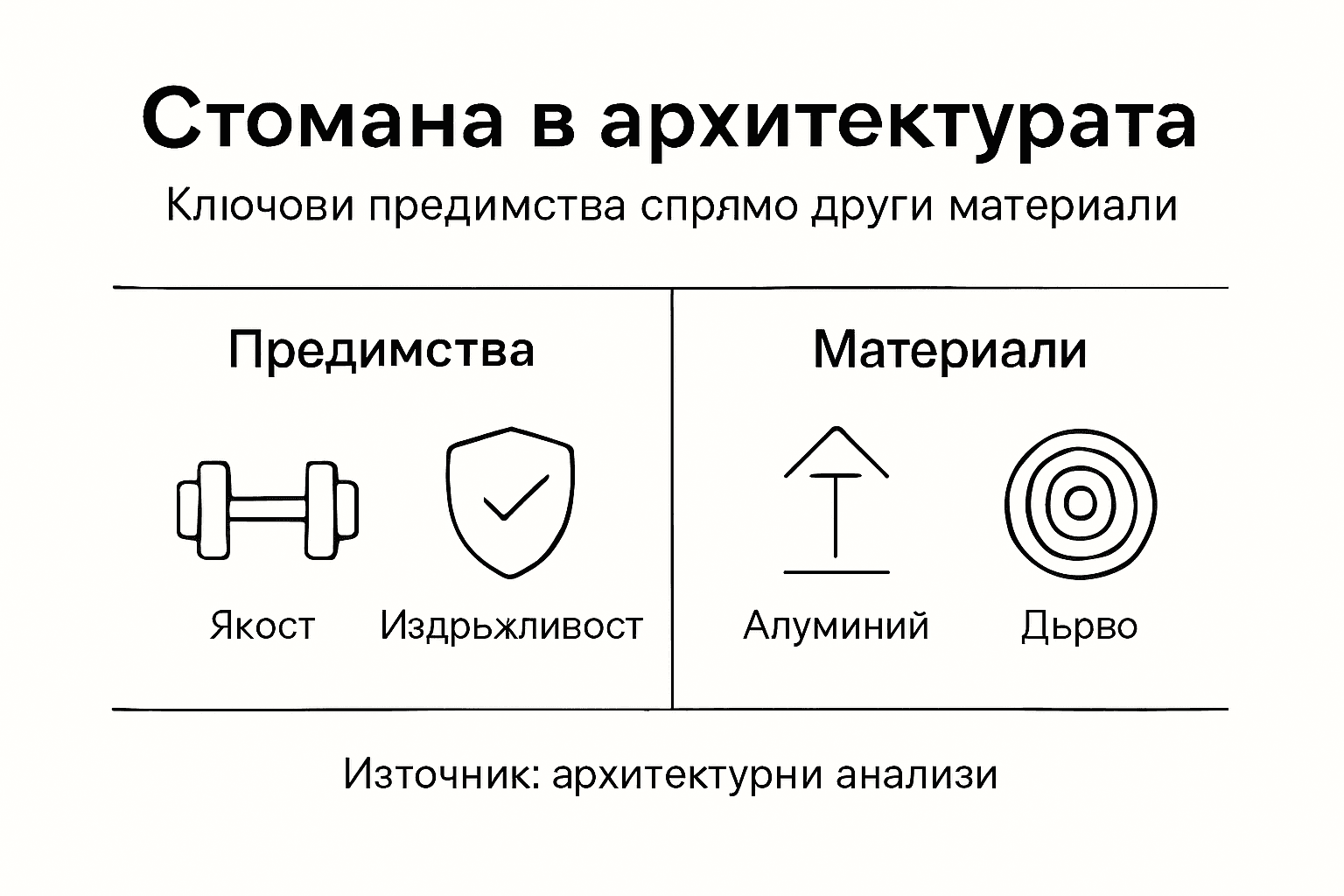 Инфографика: Сравнение между стомана, алуминий и дърво
