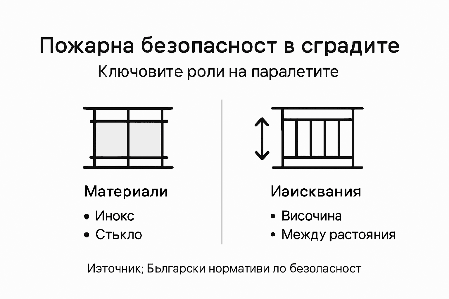 Инфографика с основни съвети за пожарна безопасност и обезопасяване с парапети