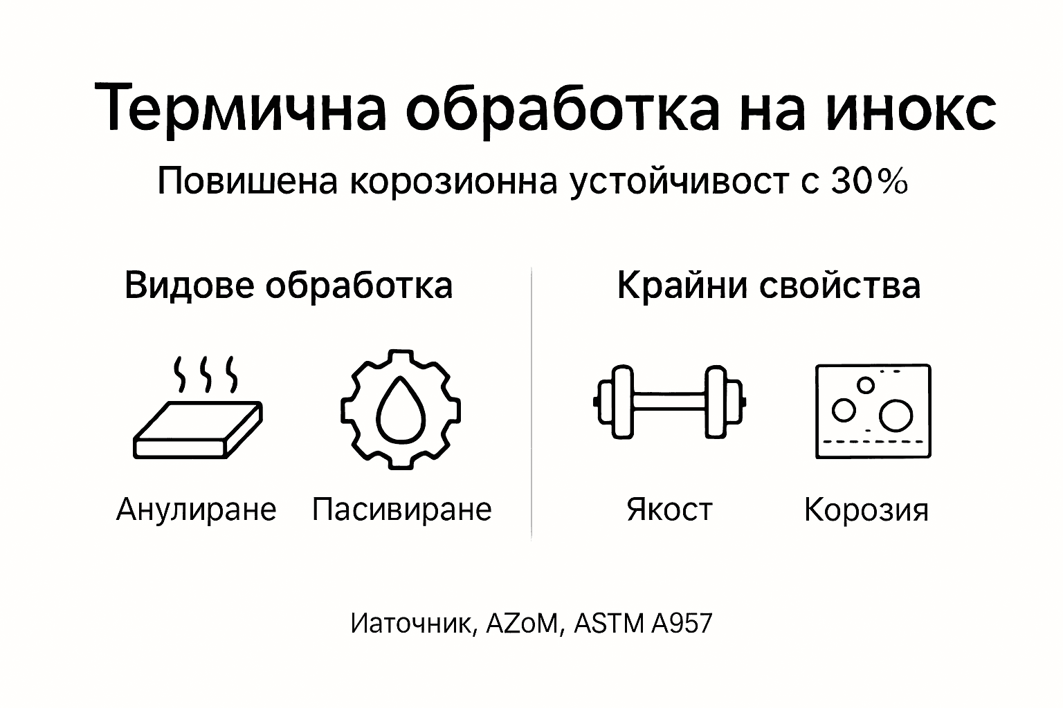 Инфографика с основните предимства на обработката на неръждаема стомана