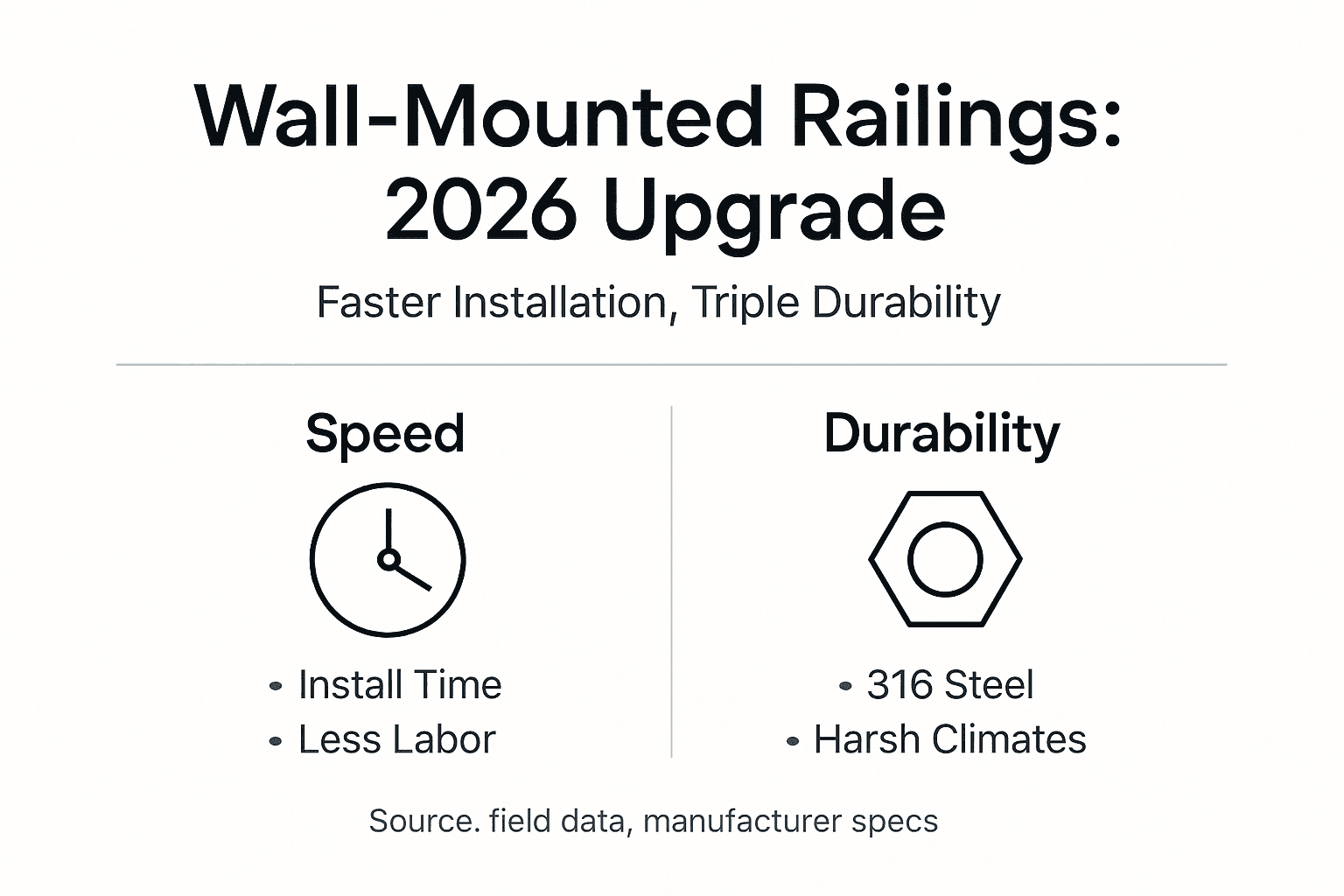 Infographic comparing wall-mount railing speed and durability