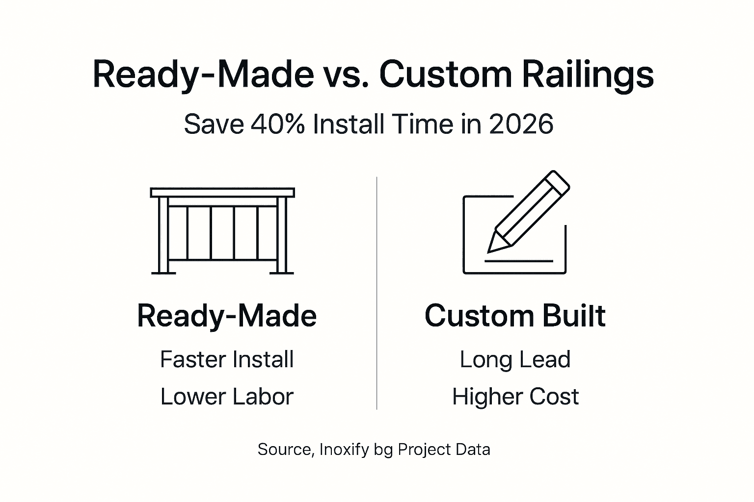 Infographic comparing ready-made and custom railings