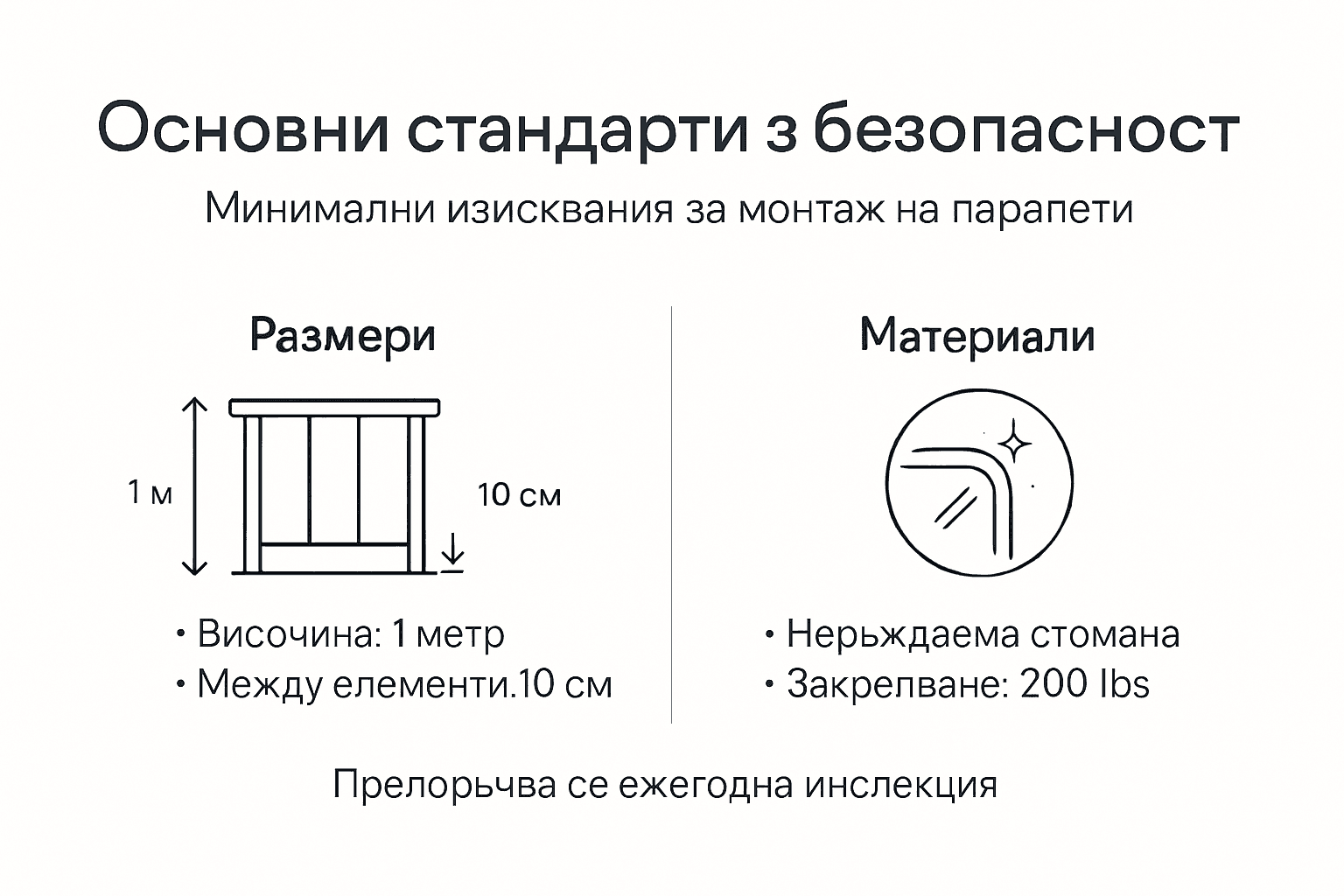 Инфографика с основните изисквания за безопасност при парапети