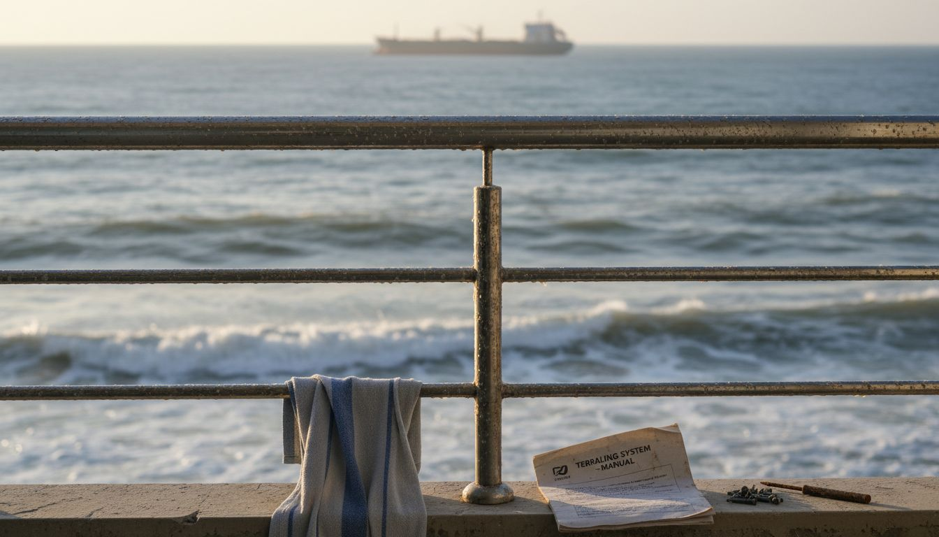 Close-up of stainless steel railing by seaside