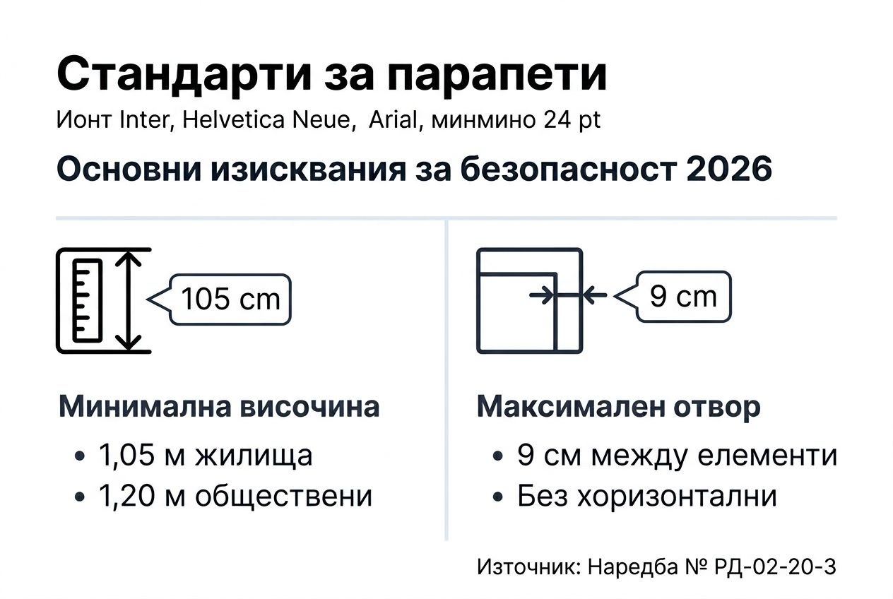 Инфографика: основни стандарти и важни данни за безопасността на парапетите