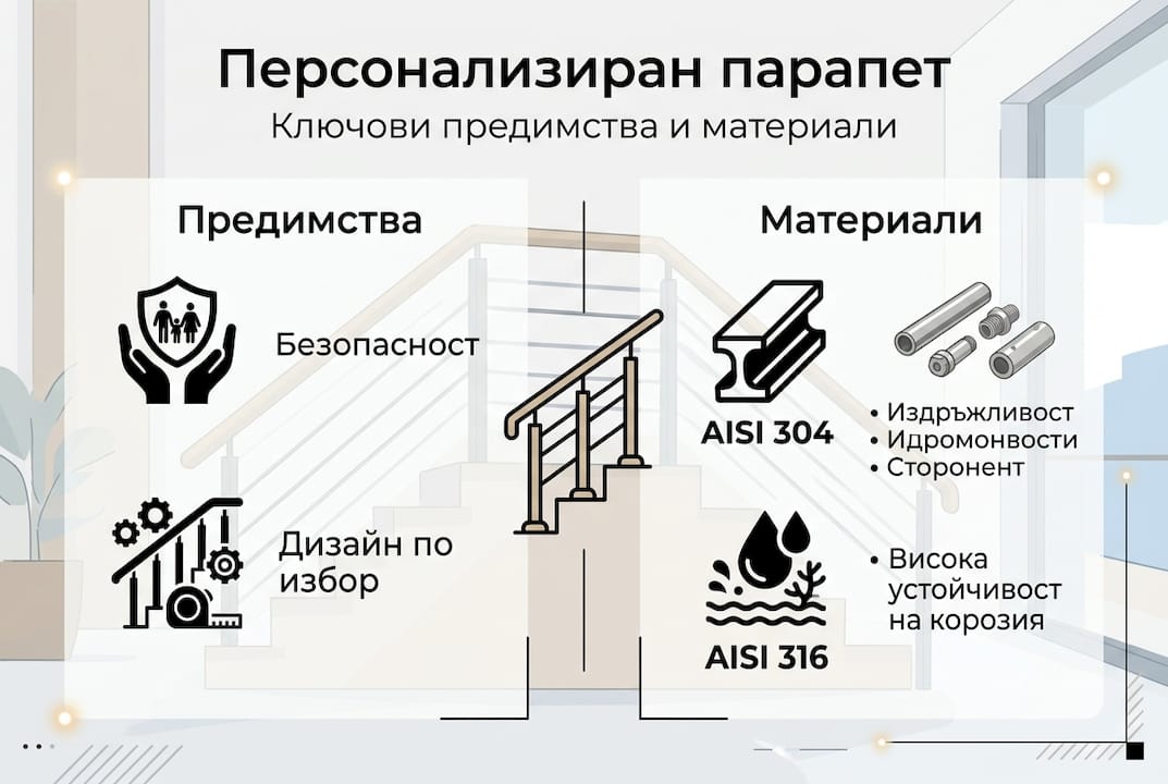 Инфографика: Какви са основните материали за парапети и какви предимства предлага всеки от тях